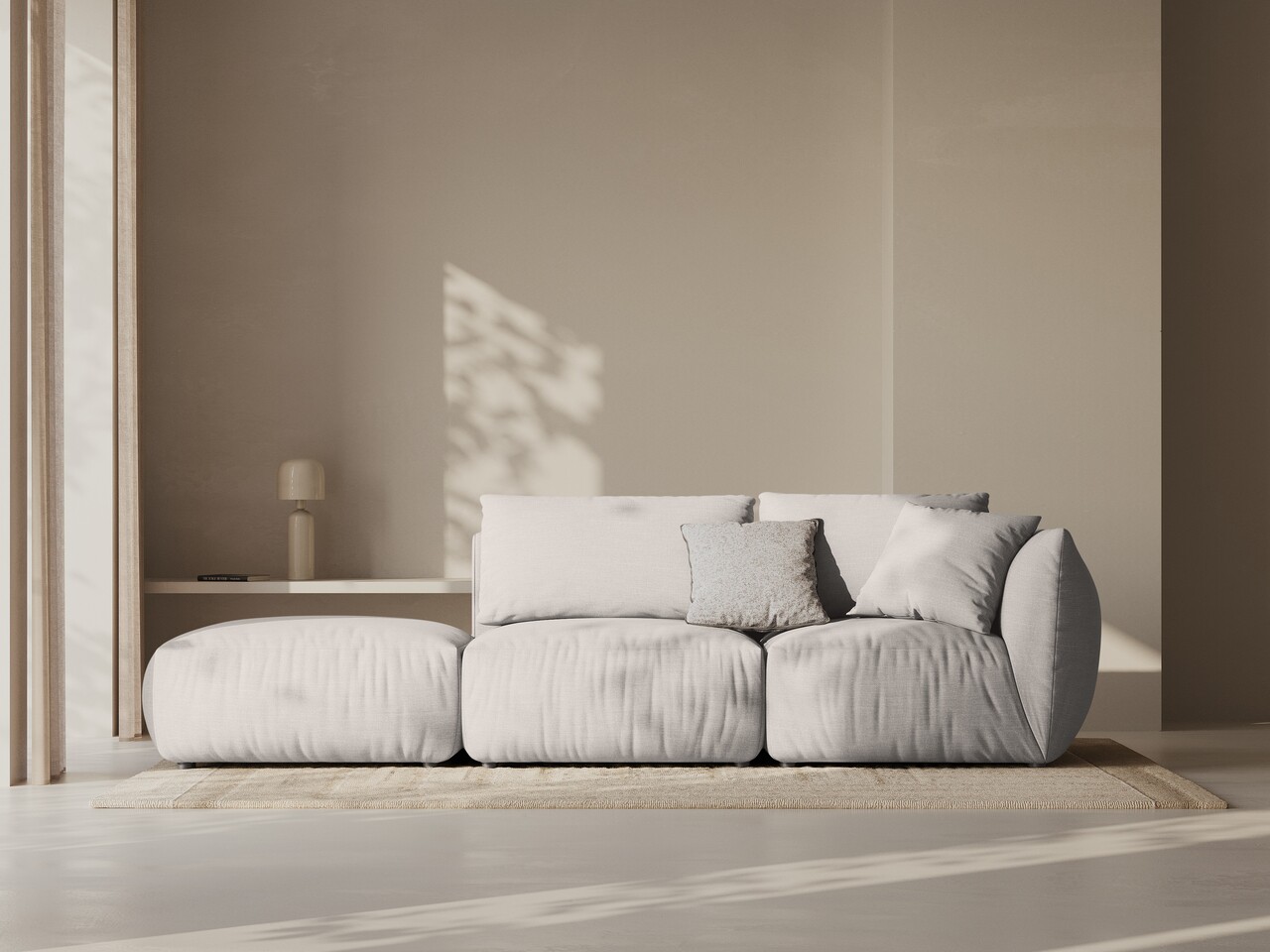 Canapea modulara 3 locuri cotiera stanga, Chris-259, Micadoni Home, 315x100x80 cm, tesatura structurata chenille, natural - imagine 7